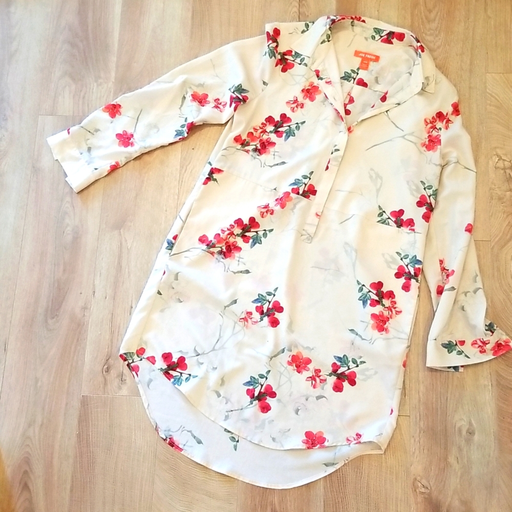 Joe Fresh Floral Shirt Dress Cherry Blossoms in Size Medium